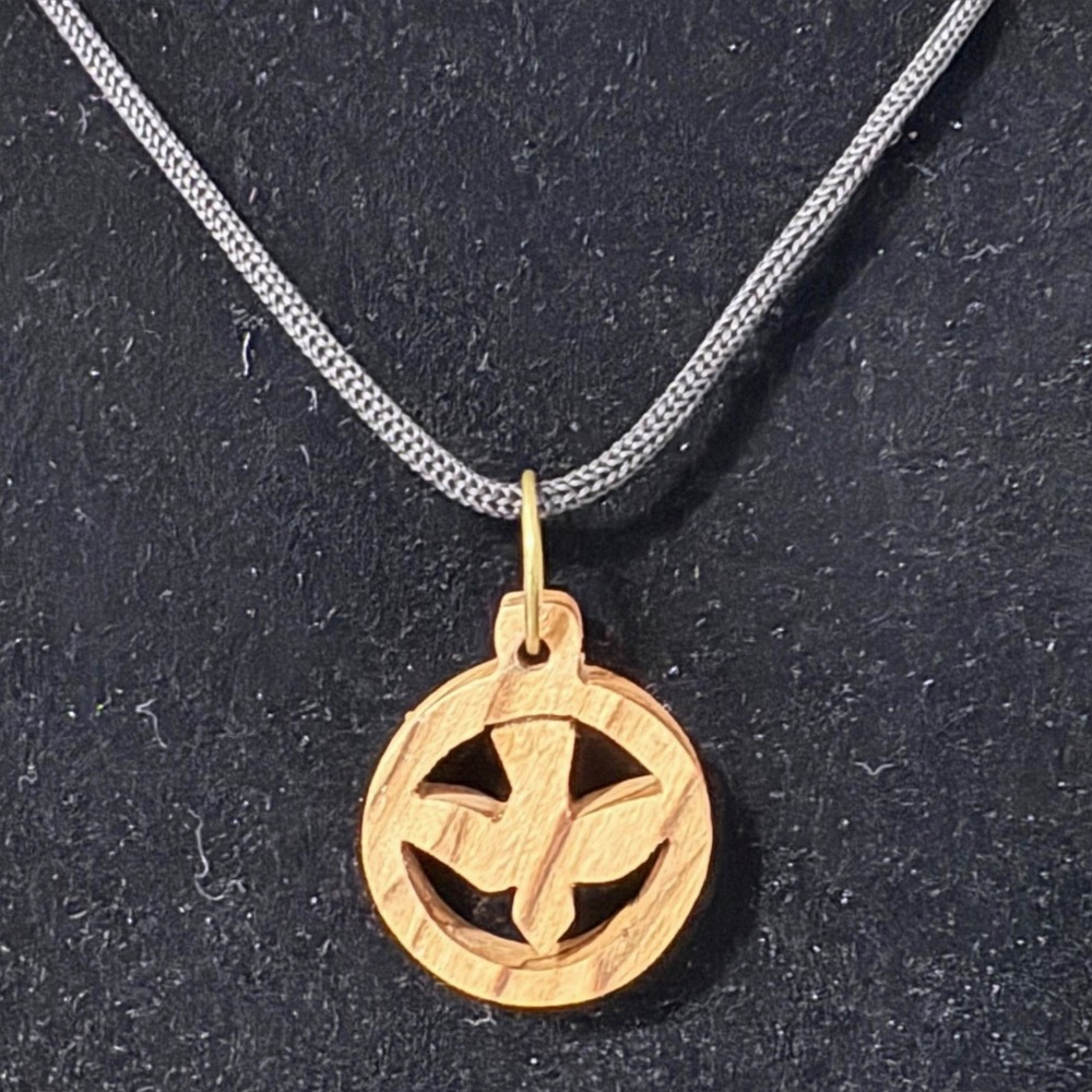Olive Wood Holy Spirit Dove Pendant Necklace Natural Hand Carved Religious Gift